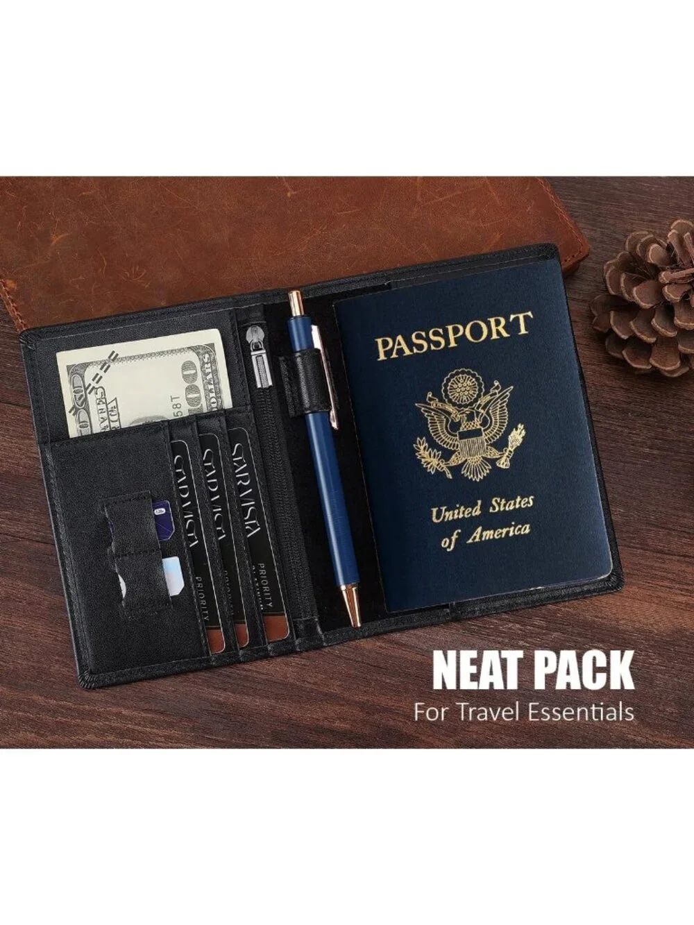 Stylish Leather Passport Holder - RFID Blocking, ID Window, Zipper Pocket